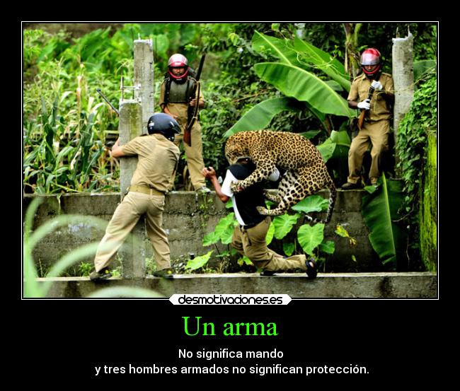 Un arma - No significa mando
 y tres hombres armados no significan protección.