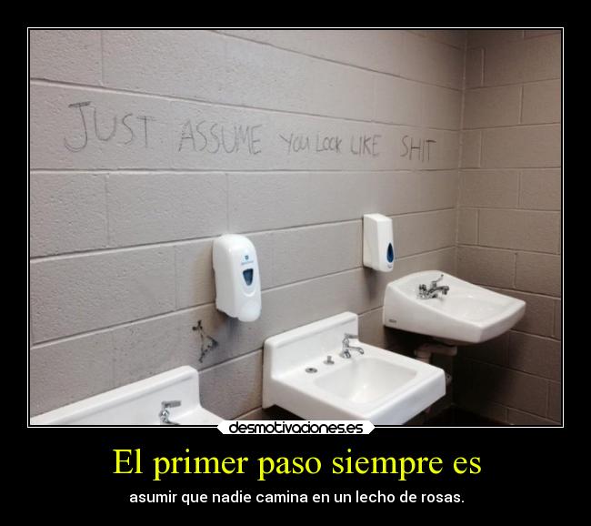 El primer paso siempre es - asumir que nadie camina en un lecho de rosas.