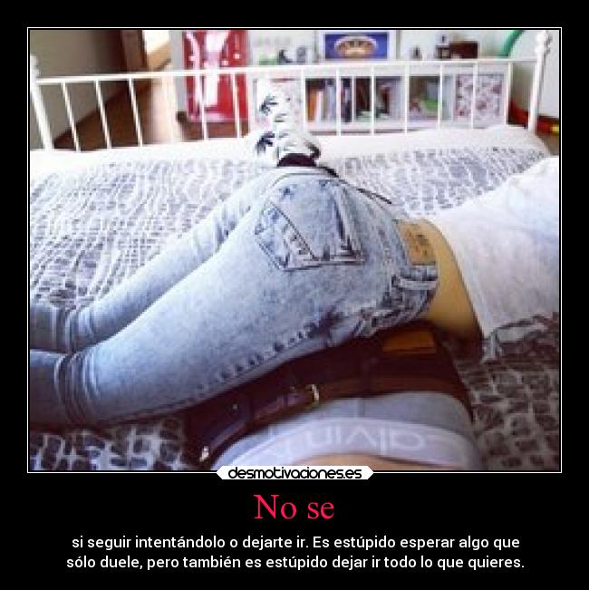 No se - si seguir intentándolo o dejarte ir. Es estúpido esperar algo que
sólo duele, pero también es estúpido dejar ir todo lo que quieres.