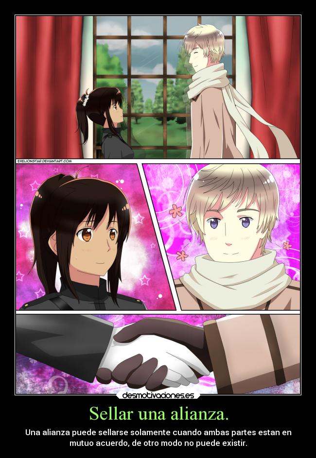 Sellar una alianza. - Una alianza puede sellarse solamente cuando ambas partes estan en
mutuo acuerdo, de otro modo no puede existir.