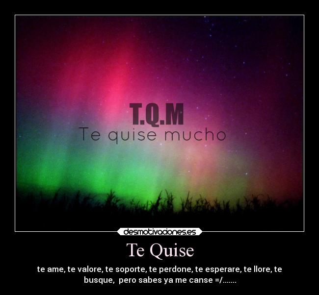 Te Quise - te ame, te valore, te soporte, te perdone, te esperare, te llore, te
busque,  pero sabes ya me canse =/.......