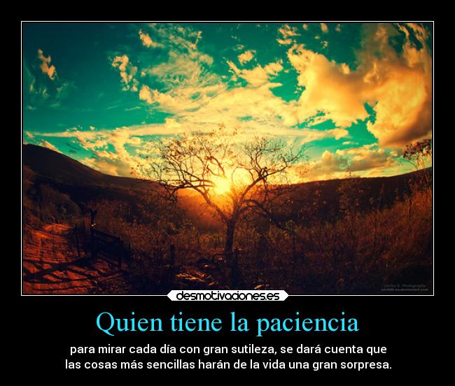 Quien tiene la paciencia - para mirar cada día con gran sutileza, se dará cuenta que
las cosas más sencillas harán de la vida una gran sorpresa.