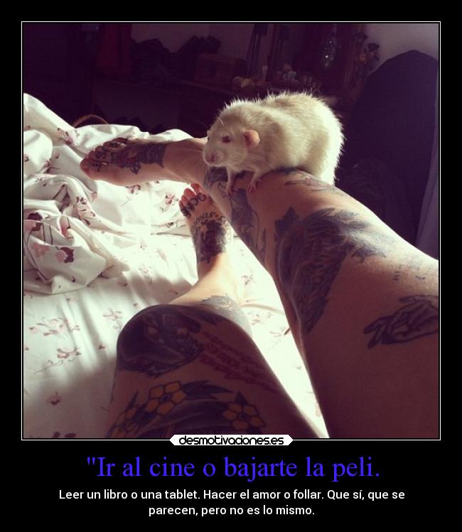 Ir al cine o bajarte la peli. - Leer un libro o una tablet. Hacer el amor o follar. Que sí, que se
parecen, pero no es lo mismo.