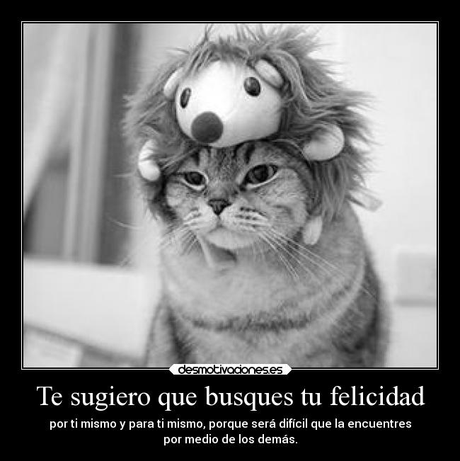 Te sugiero que busques tu felicidad - por ti mismo y para ti mismo, porque será difícil que la encuentres
por medio de los demás.