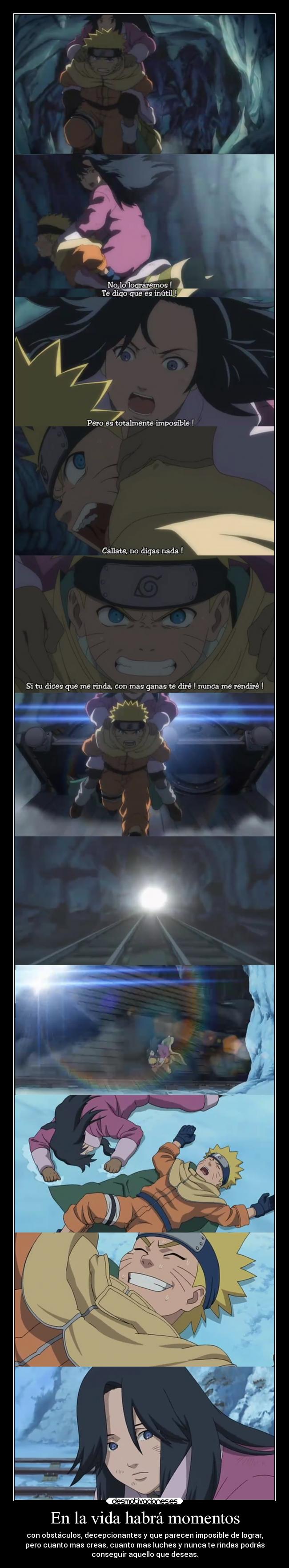 carteles vida anime naruto vida momento obstaculo camino imposible creer confiar luchar lograr sueno reir desmotivaciones