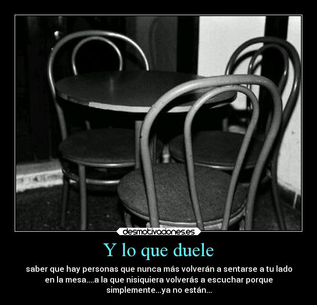 Y lo que duele - saber que hay personas que nunca más volverán a sentarse a tu lado
en la mesa....a la que nisiquiera volverás a escuchar porque
simplemente...ya no están...