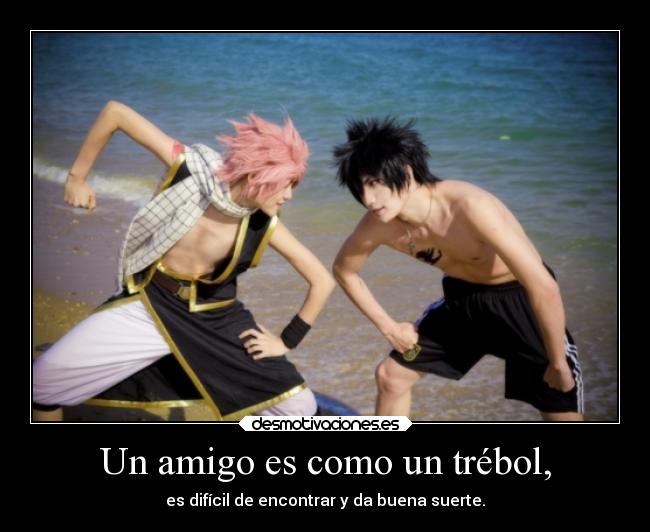 carteles amigos anime otaku manga fairy tail natsu lucy devilbrigade infiernodeangeles cuidar trebol buena desmotivaciones