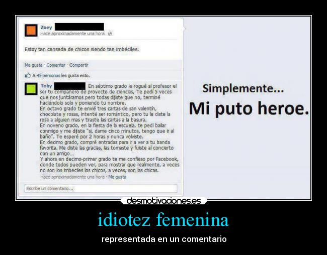idiotez femenina - representada en un comentario