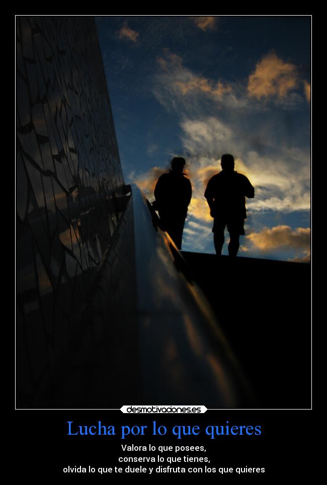 Lucha por lo que quieres - Valora lo que posees,
conserva lo que tienes,
olvida lo que te duele y disfruta con los que quieres