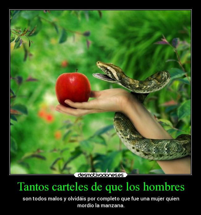 Tantos carteles de que los hombres - son todos malos y olvidáis por completo que fue una mujer quien
mordío la manzana.