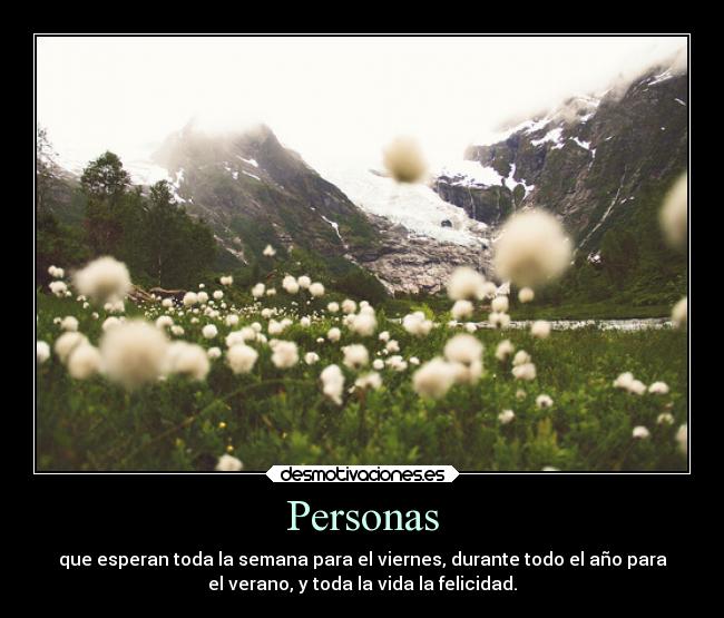 Personas - que esperan toda la semana para el viernes, durante todo el año para
el verano, y toda la vida la felicidad.