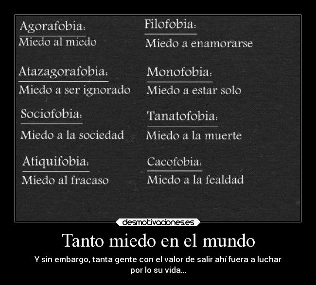 Tanto miedo en el mundo - Y sin embargo, tanta gente con el valor de salir ahí fuera a luchar
por lo su vida...