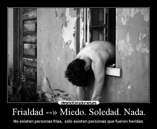 Frialdad --» Miedo. Soledad. Nada. - No existen personas frías, sólo existen personas que fueron heridas.