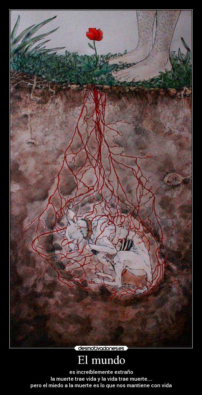 El mundo - es increíblemente extraño
la muerte trae vida y la vida trae muerte....
pero el miedo a la muerte es lo que nos mantiene con vida