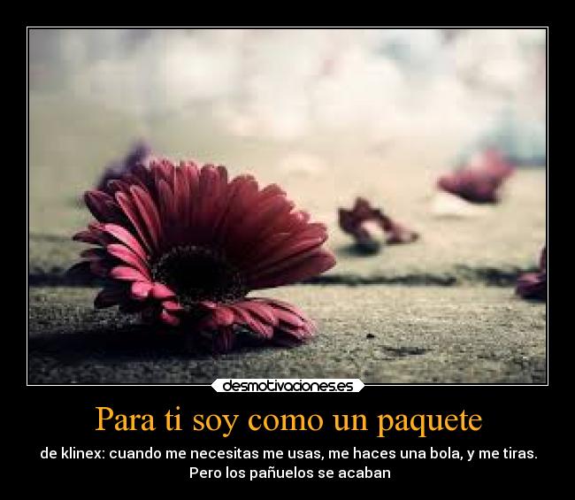 Para ti soy como un paquete - de klinex: cuando me necesitas me usas, me haces una bola, y me tiras.
 Pero los pañuelos se acaban