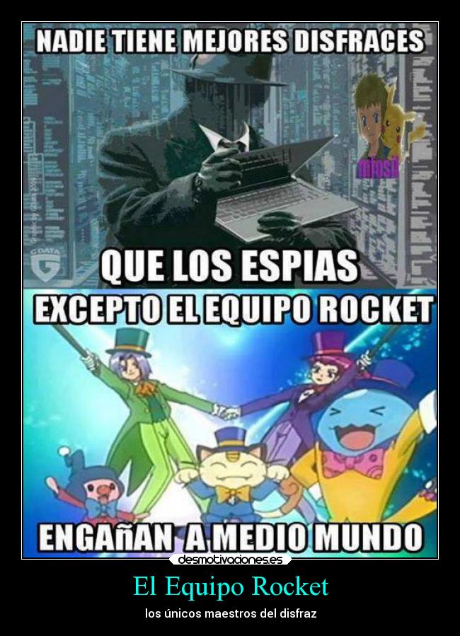 carteles pokemon anime mime jessie james wobbuffet meowth enganar espias disfras desmotivaciones