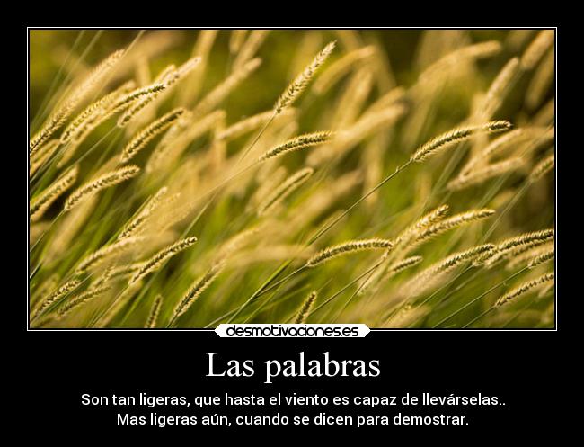 Las palabras - Son tan ligeras, que hasta el viento es capaz de llevárselas..
Mas ligeras aún, cuando se dicen para demostrar.