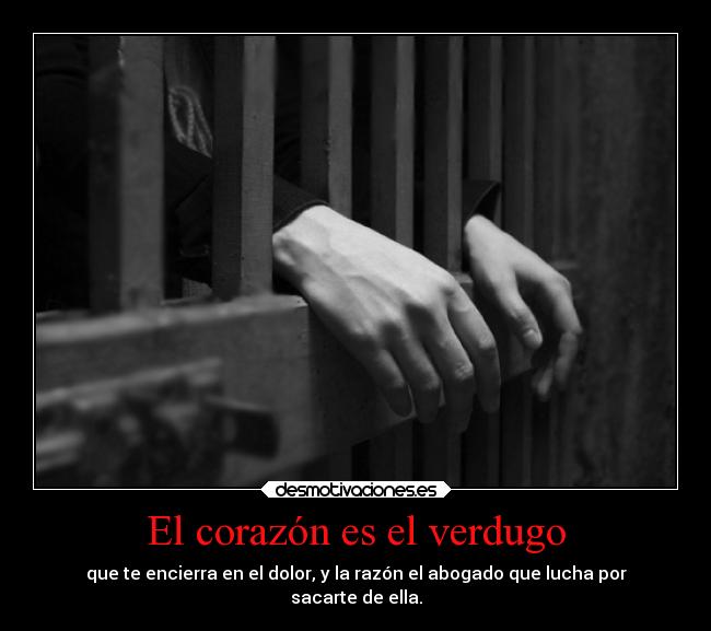 El corazón es el verdugo - que te encierra en el dolor, y la razón el abogado que lucha por
sacarte de ella.