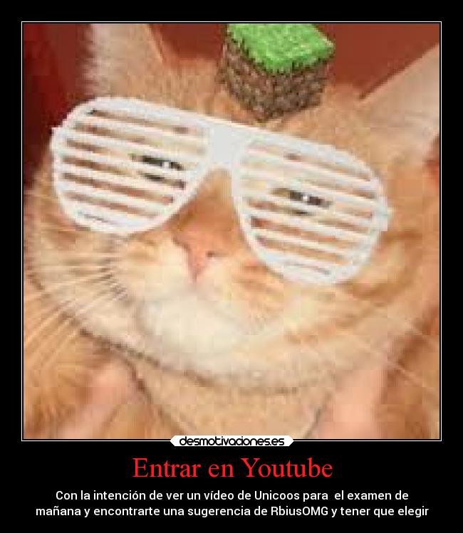 Entrar en Youtube - Con la intención de ver un vídeo de Unicoos para  el examen de
mañana y encontrarte una sugerencia de RbiusOMG y tener que elegir