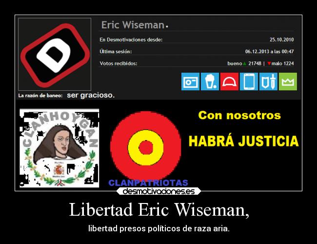 Libertad Eric Wiseman, - libertad presos políticos de raza aria.