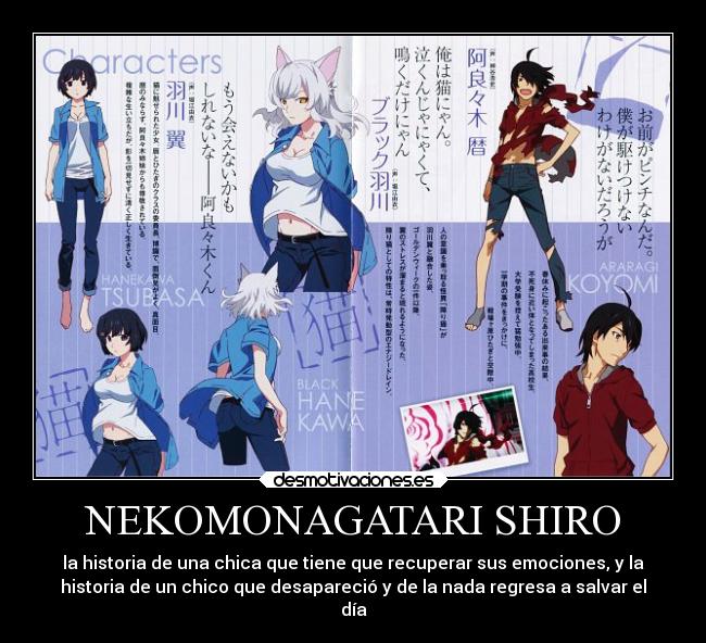 carteles anime nekomonogatari monogatari shiro araragi hanakawa estoy mintiendo eso resumiendo todo desmotivaciones