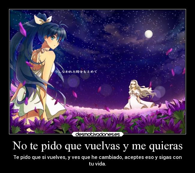 No te pido que vuelvas y me quieras - Te pido que si vuelves, y ves que he cambiado, aceptes eso y sigas con
tu vida.