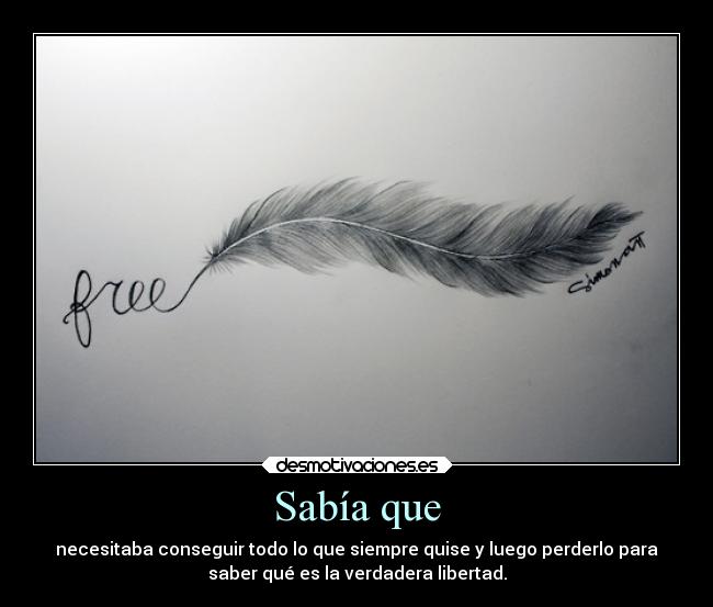 Sabía que - necesitaba conseguir todo lo que siempre quise y luego perderlo para
saber qué es la verdadera libertad.