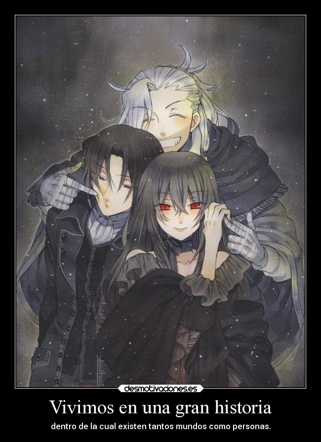 carteles historia raptorhunters harukaze anime manga otaku pandora hearts glen baskerville lacie oswald mundo personas desmotivaciones