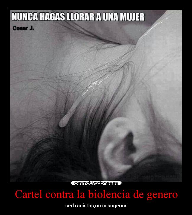 Cartel contra la biolencia de genero - sed racistas,no misogenos