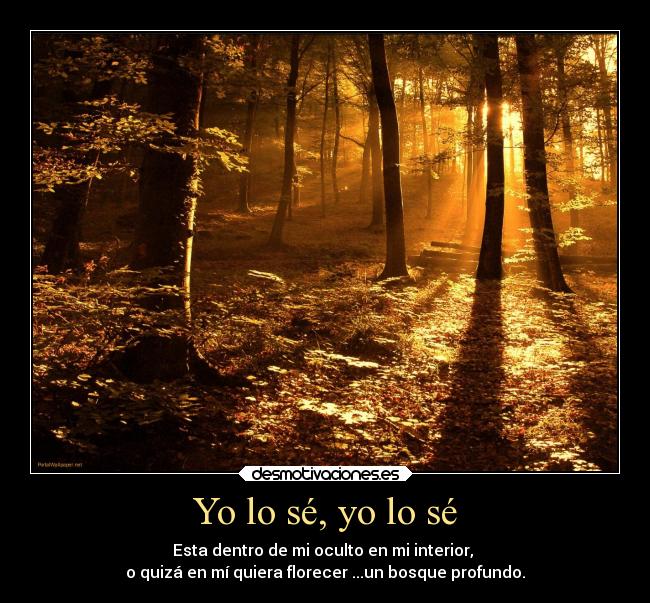 Yo lo sé, yo lo sé - Esta dentro de mi oculto en mi interior,
o quizá en mí quiera florecer ...un bosque profundo.