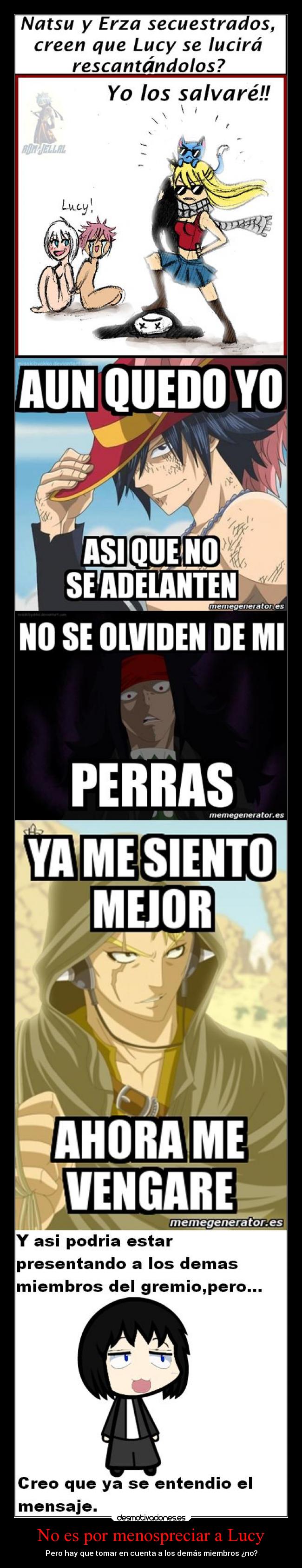 carteles anime walfa fairy tail lucy heartfilia gray fullbuster gajeel redfox laxus dreyar desmotivaciones