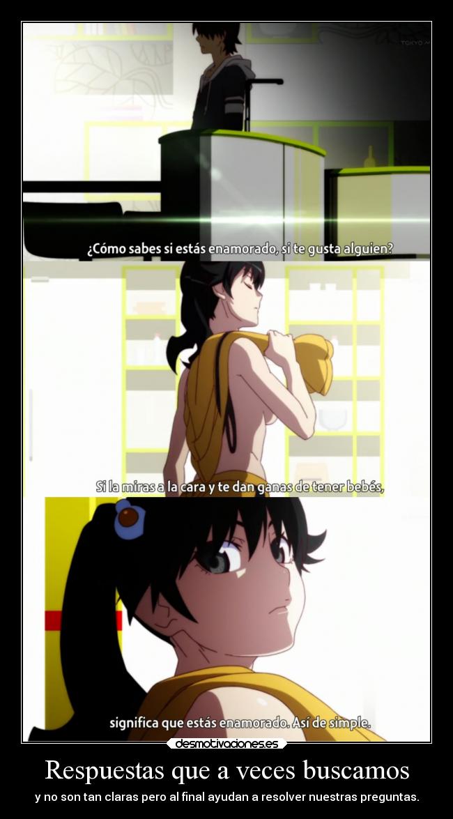 carteles anime nekomonogatari tsukihi responde pregunta muuuy bien doni anotherpikachubrigade desmotivaciones