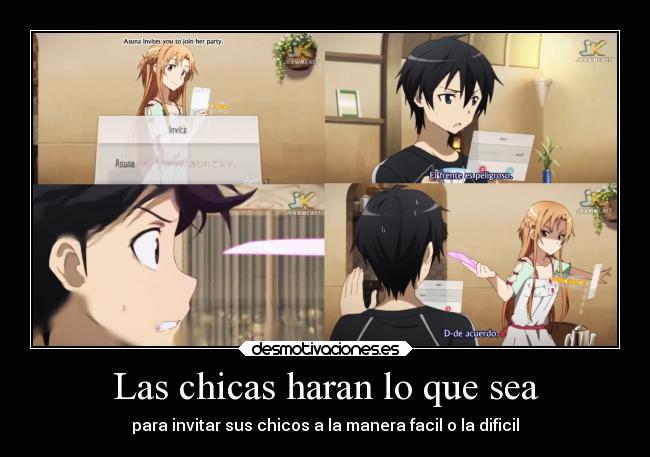 carteles anime sword art online asuna yuuki kazuto kirito kirigaya desmotivaciones
