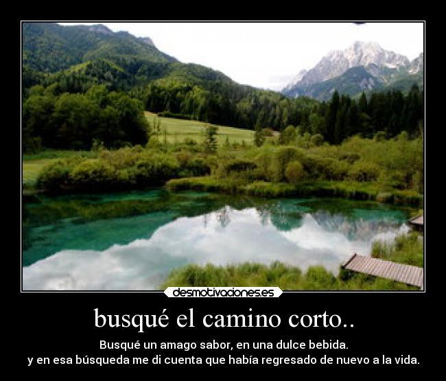 busqué el camino corto.. - Busqué un amago sabor, en una dulce bebida.
y en esa búsqueda me di cuenta que había regresado de nuevo a la vida.