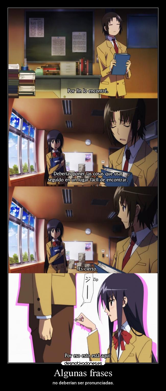 carteles frases anime seitokaiyakuindomo shino pervertida doni desmotivaciones