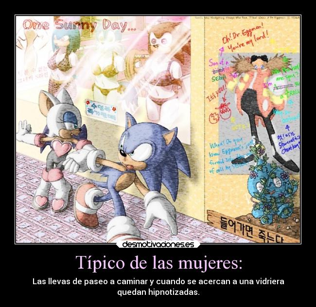 Típico de las mujeres: - Las llevas de paseo a caminar y cuando se acercan a una vidriera
quedan hipnotizadas.