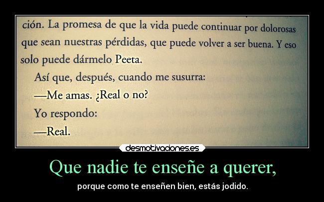 Que nadie te enseñe a querer, - porque como te enseñen bien, estás jodido.