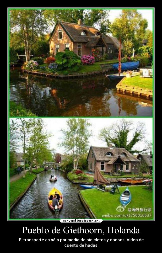 Pueblo de Giethoorn, Holanda - El transporte es sólo por medio de bicicletas y canoas. Aldea de
cuento de hadas.