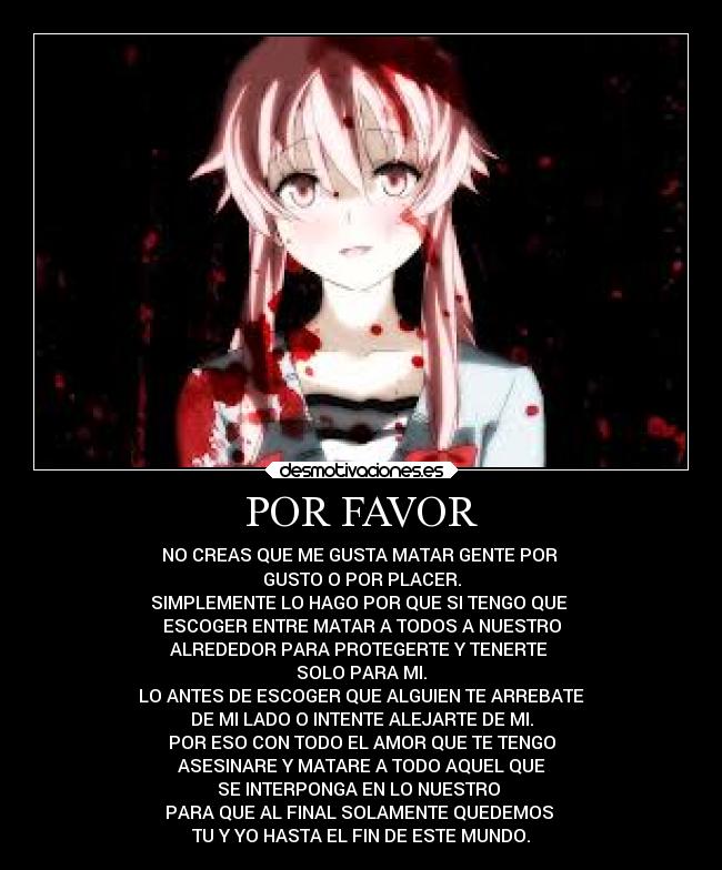 carteles sentimientos locura amor anime yuno mirai nikki desmotivaciones