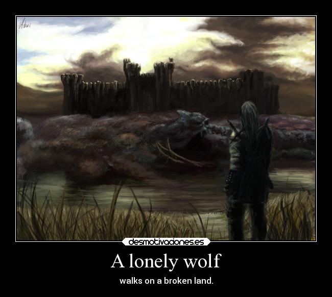 A lonely wolf - walks on a broken land.