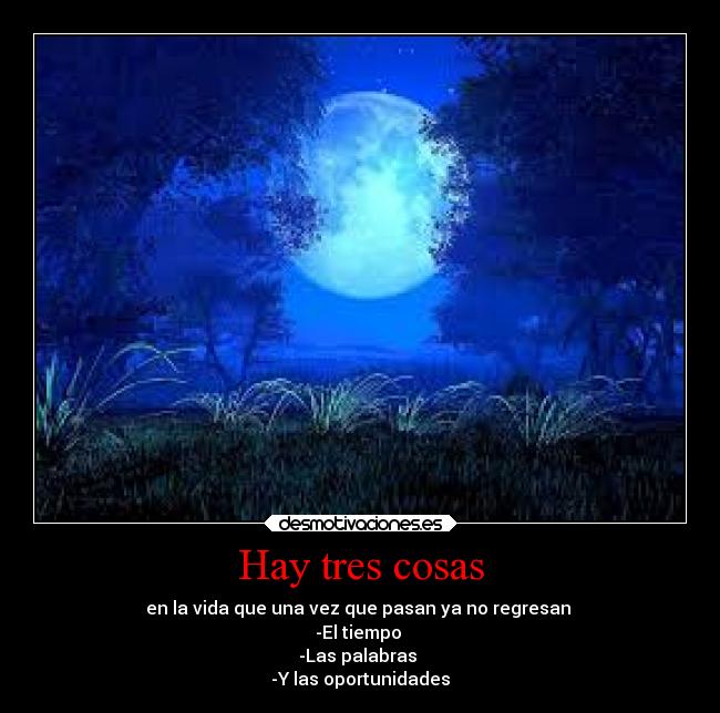 Hay tres cosas - en la vida que una vez que pasan ya no regresan
-El tiempo
-Las palabras
-Y las oportunidades