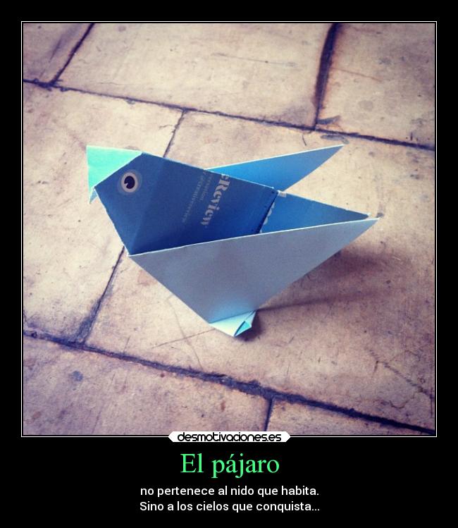 El pájaro - no pertenece al nido que habita.
Sino a los cielos que conquista...