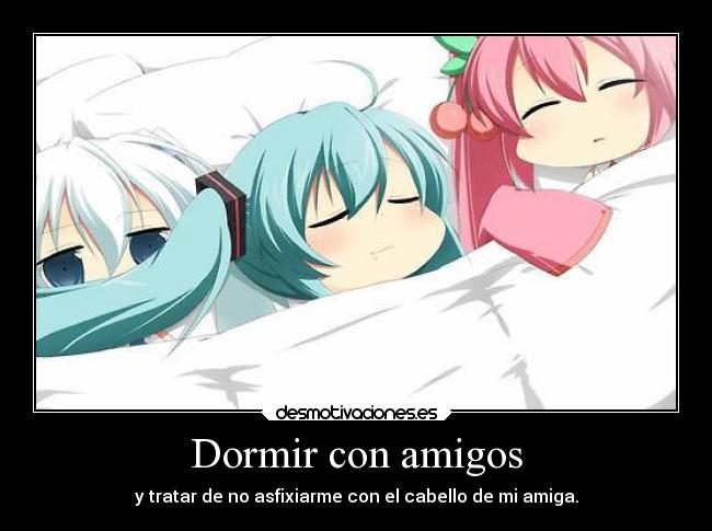carteles dormir amigos anime amistad dormir miku vocaloid chibi desmotivaciones