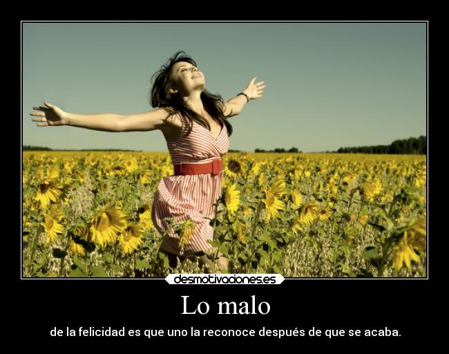 Lo malo - de la felicidad es que uno la reconoce después de que se acaba.