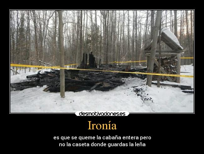 Ironía - es que se queme la cabaña entera pero
no la caseta donde guardas la leña
