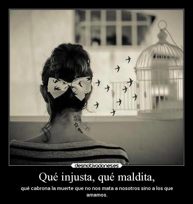 Qué injusta, qué maldita, - qué cabrona la muerte que no nos mata a nosotros sino a los que
amamos.