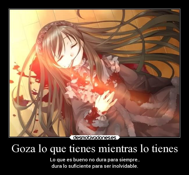 Goza lo que tienes mientras lo tienes - Lo que es bueno no dura para siempre..
dura lo suficiente para ser inolvidable.