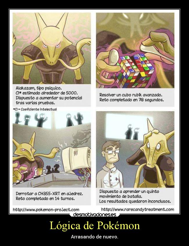 carteles pokemon humor anime pokemon otaku devilbrigade alakazam logica psiquico rubik ajedrez arrasar reir desmotivaciones