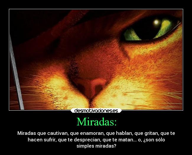 Miradas: - Miradas que cautivan, que enamoran, que hablan, que gritan, que te
hacen sufrir, que te desprecian, que te matan... o, ¿son sólo
simples miradas?