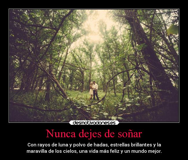 Nunca dejes de soñar - Con rayos de luna y polvo de hadas, estrellas brillantes y la
maravilla de los cielos, una vida más feliz y un mundo mejor.